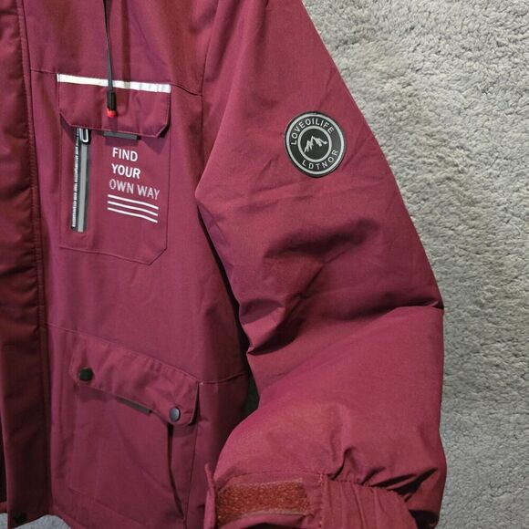 LEDUNTINO “Find Your Own Way” Red Faux Fur Hood Winter Coat Mens Sz XL Layering - Picture 7 of 16